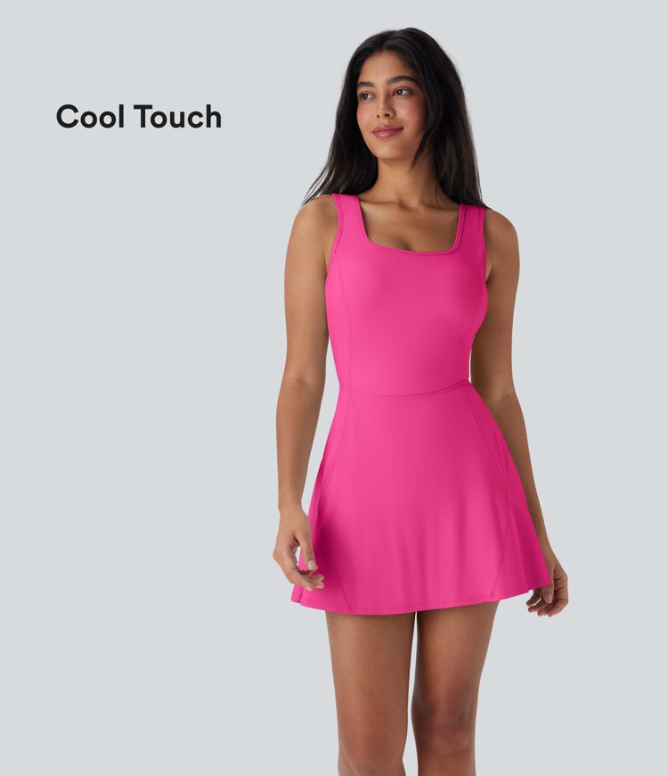 Softlyzero™ Airy Robe active mini de danse 2-en-1 dos nu, encolure en U, bretelles croisées, poches latérales et toucher frais - Facile à enfiler