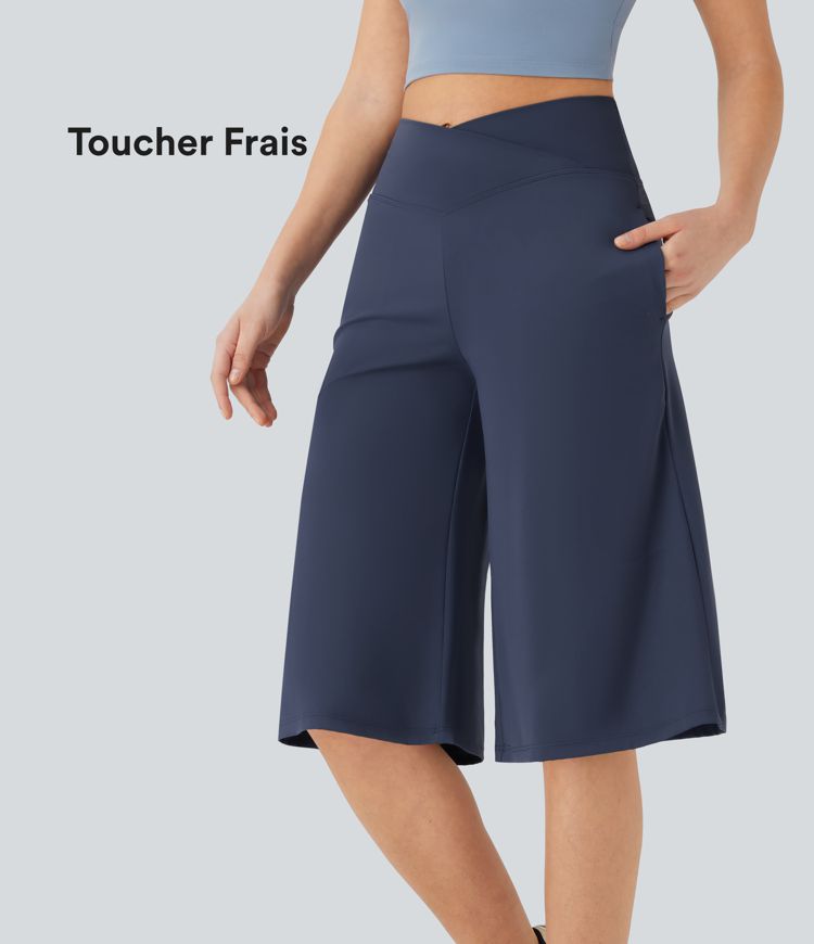 Pantacourt de yoga Cool Touch Softlyzero™ aérien à taille haute croisée, jambe large et poches