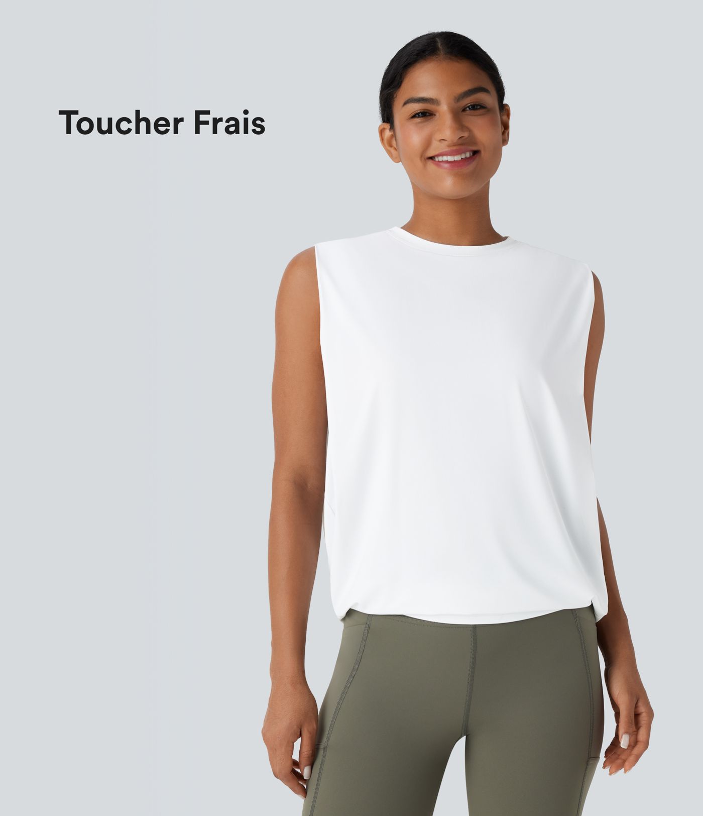 Débardeur de yoga col rond froncé, tissu rafraîchissant - Protection UPF50+