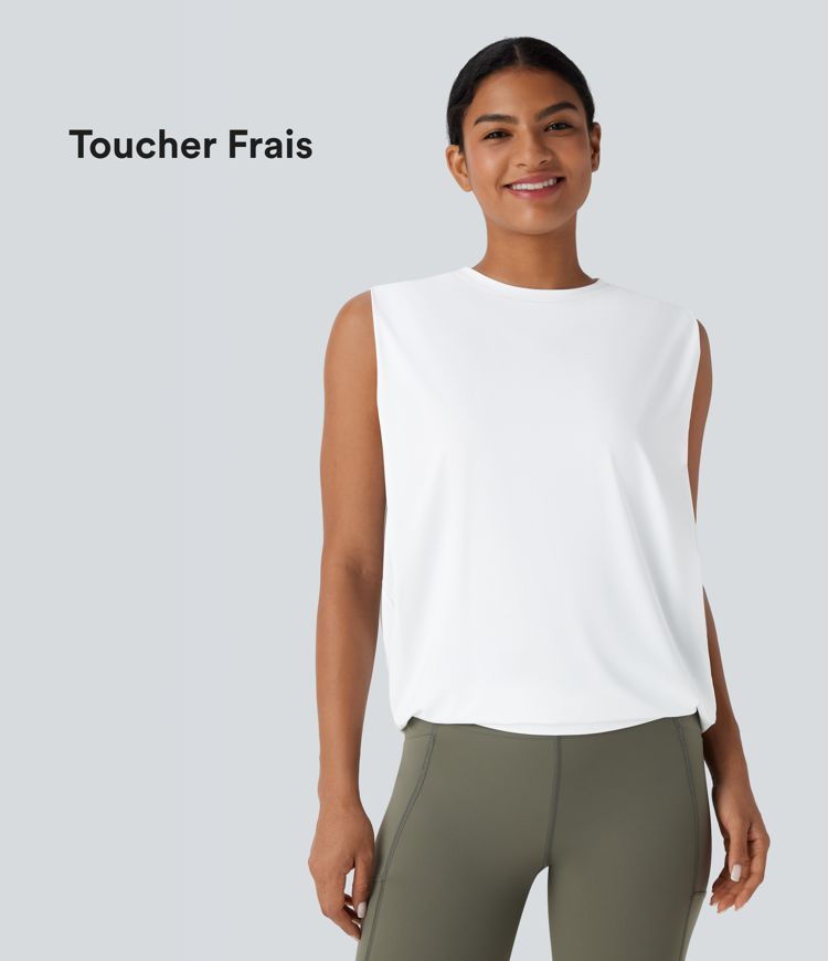 Débardeur de yoga col rond froncé, tissu rafraîchissant - Protection UPF50+