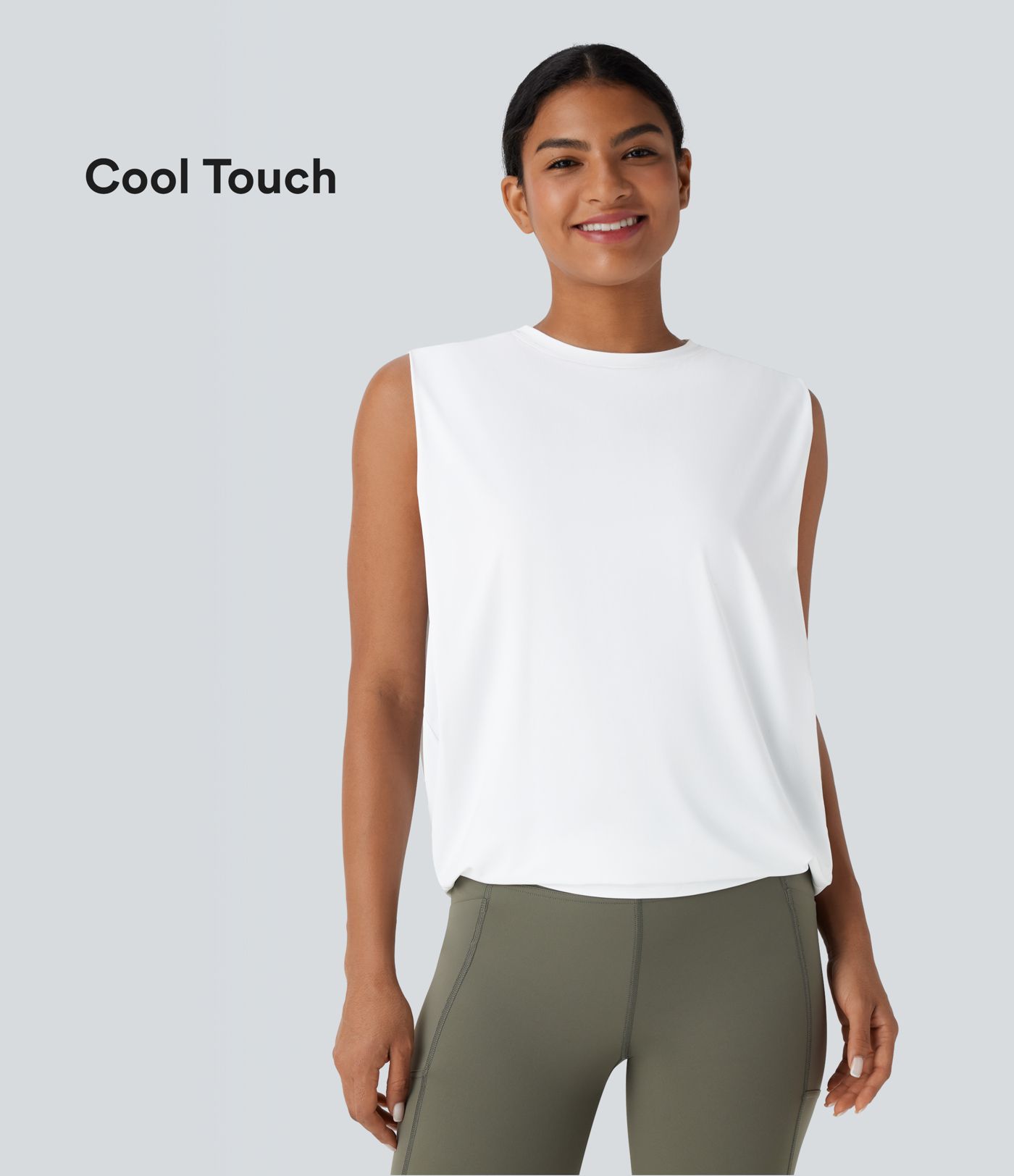 Débardeur de yoga col rond froncé, tissu rafraîchissant - Protection UPF50+