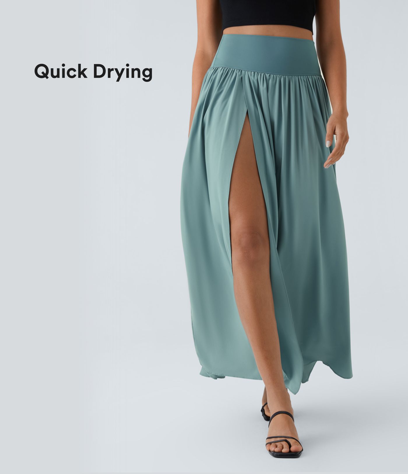 Breezeful™ Jupe Taille Haute Casual Maxi Séchage Rapide Fluide Fente Plissée 2 en 1