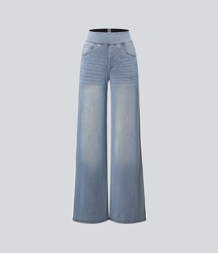 Halara Flex™ High Waisted Stripe Wide Leg Flowy Washed Casual Jeans with Pockets