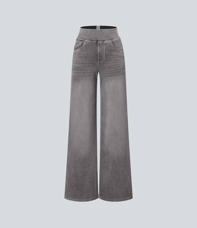 Halara Flex™ High Waisted Stripe Wide Leg Flowy Washed Casual Jeans with Pockets