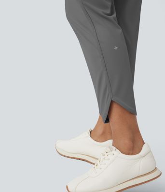 Mid Rise Drawstring Curved Hem Quick Dry Golf Tapered Pants with Pockets-UPF40+