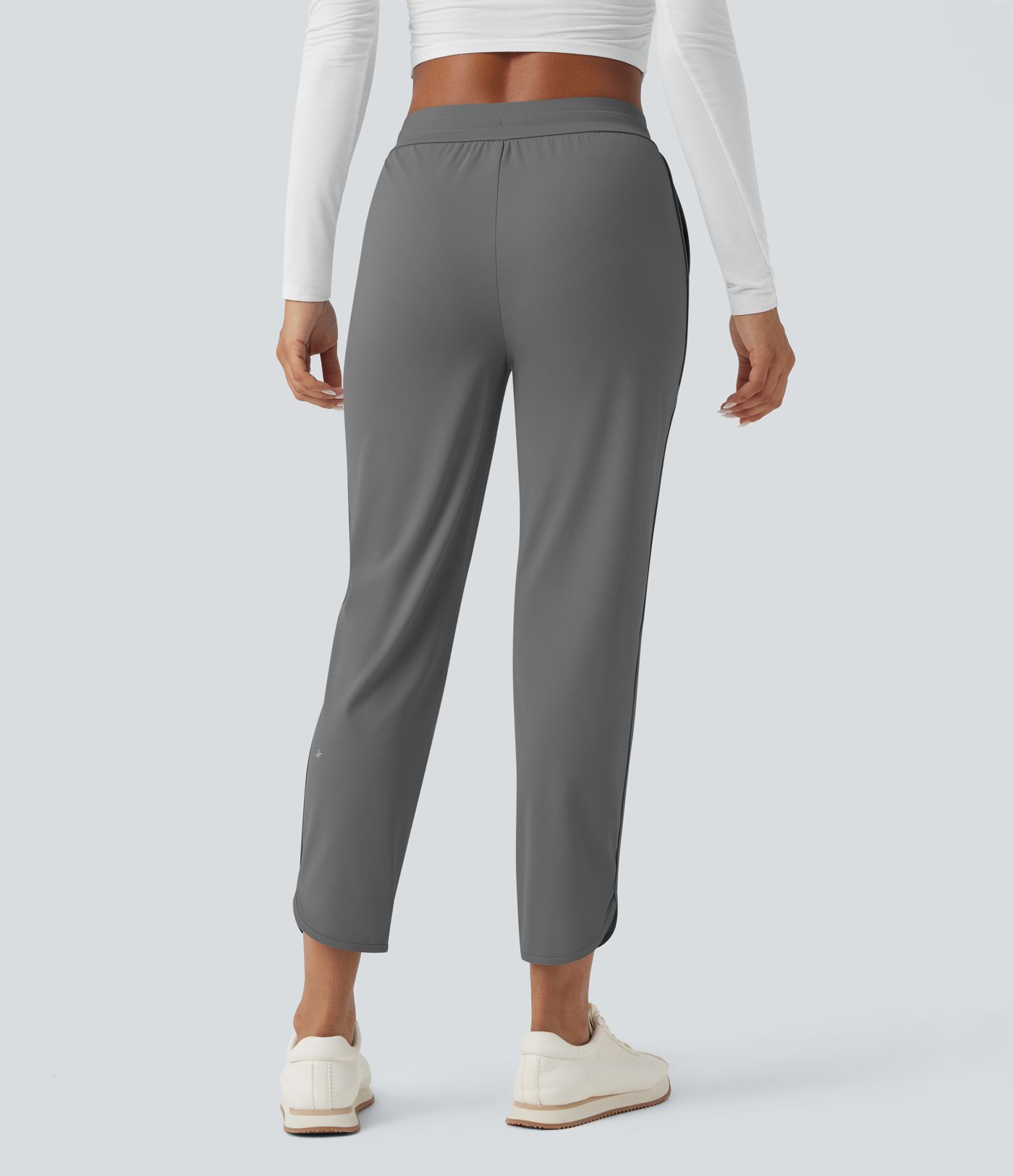 Mid Rise Drawstring Curved Hem Quick Dry Golf Tapered Pants with Pockets-UPF40+