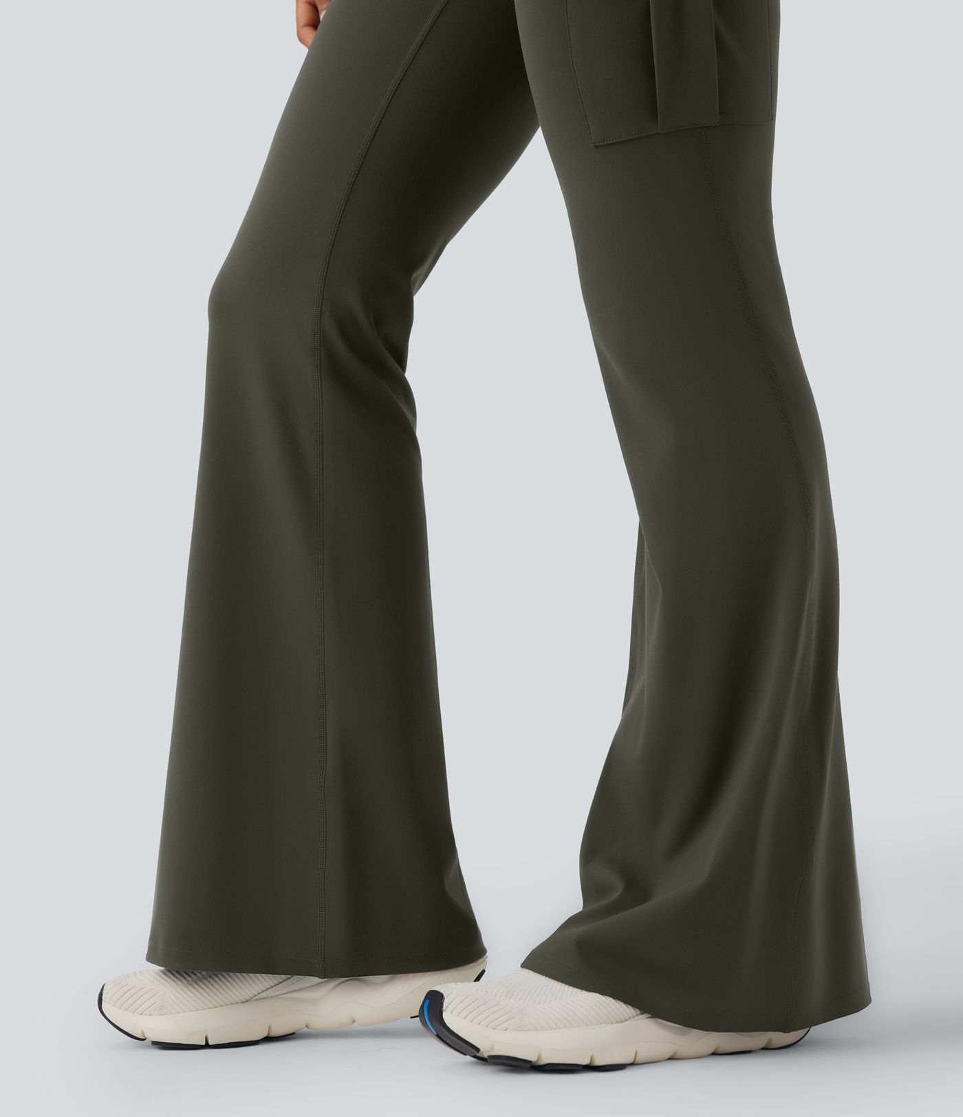 DayStretch High Waisted Tummy Control Ruched Workout Flare Pants with Pockets