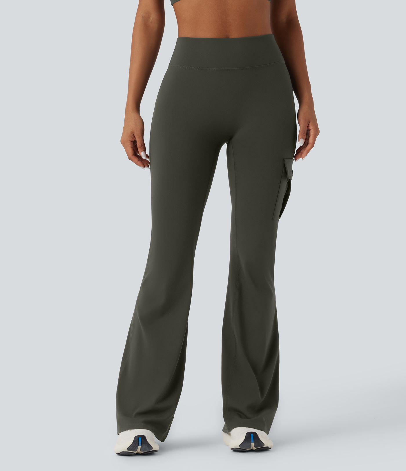 DayStretch High Waisted Tummy Control Ruched Workout Flare Pants with Pockets