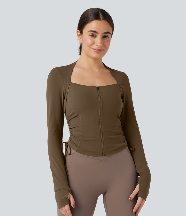 SoftlyZero™ Plush Long Sleeve Thumb Hole Drawstring Yoga Jacket