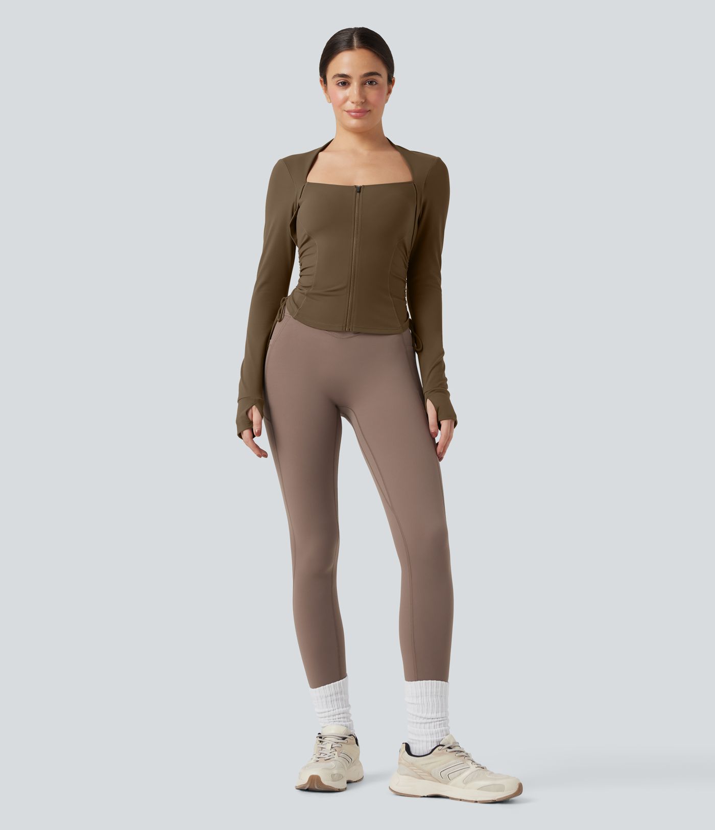 SoftlyZero™ Plush Long Sleeve Thumb Hole Drawstring Yoga Jacket