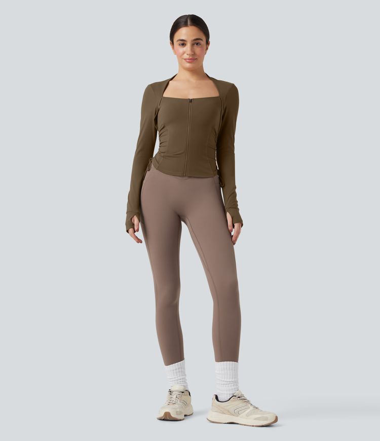 SoftlyZero™ Plush Long Sleeve Thumb Hole Drawstring Yoga Jacket