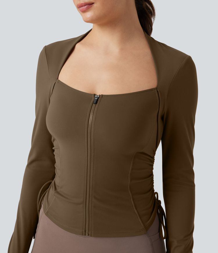 SoftlyZero™ Plush Long Sleeve Thumb Hole Drawstring Yoga Jacket