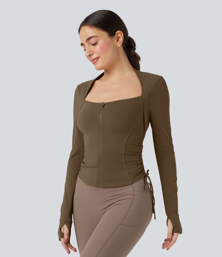 SoftlyZero™ Plush Long Sleeve Thumb Hole Drawstring Yoga Jacket