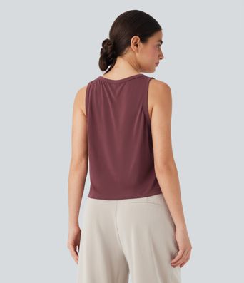 U Neck Loose Casual Tank Top with Pocket
