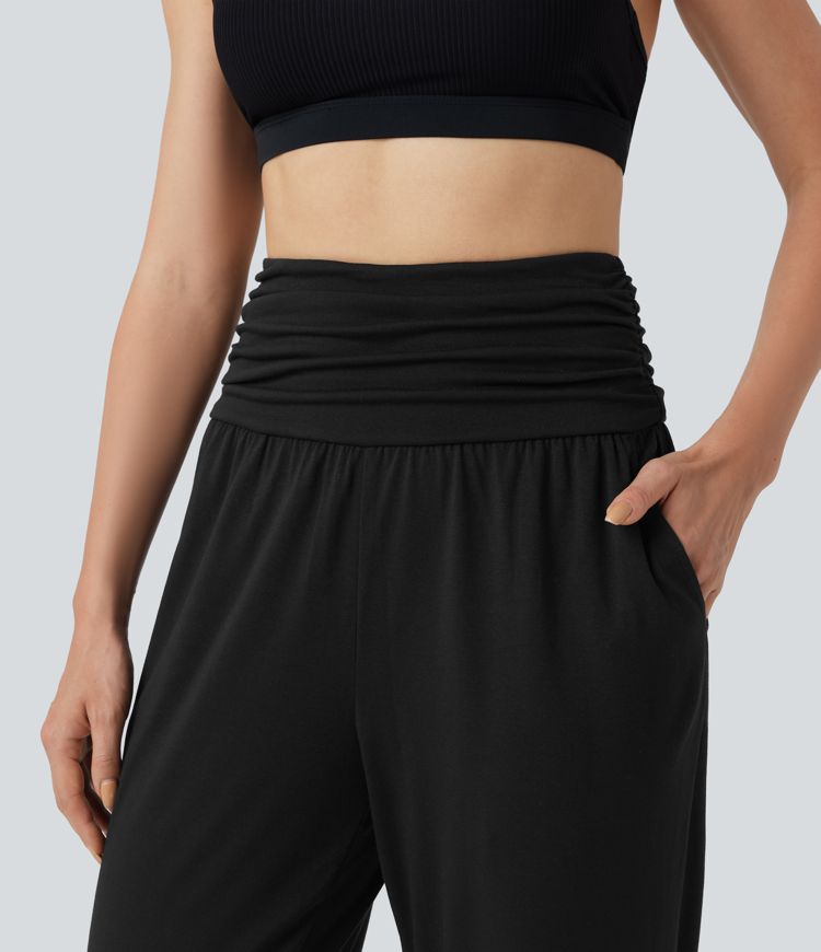 High Waisted Ruched Heathered Yoga Joggers with Pockets