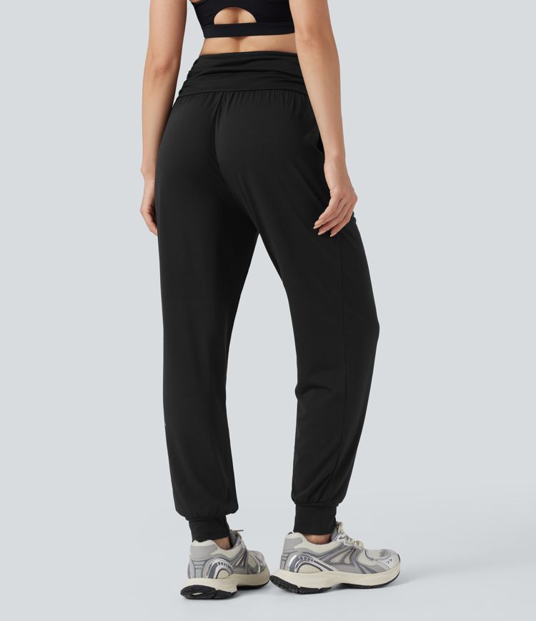 High Waisted Ruched Heathered Yoga Joggers with Pockets