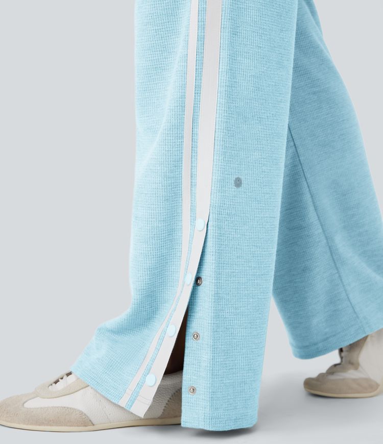 Pantalones casuales de pierna ancha con bolsillos, cintura baja, cordón ajustable, botones a presión y diseño en bloques de color