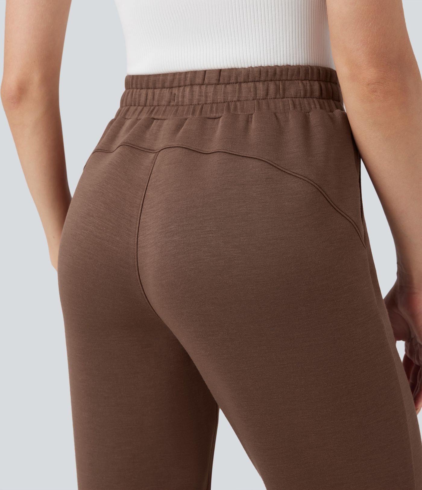 Pantalones casuales de tiro alto con cordón ajustable y dobladillo enrollado con bolsillos