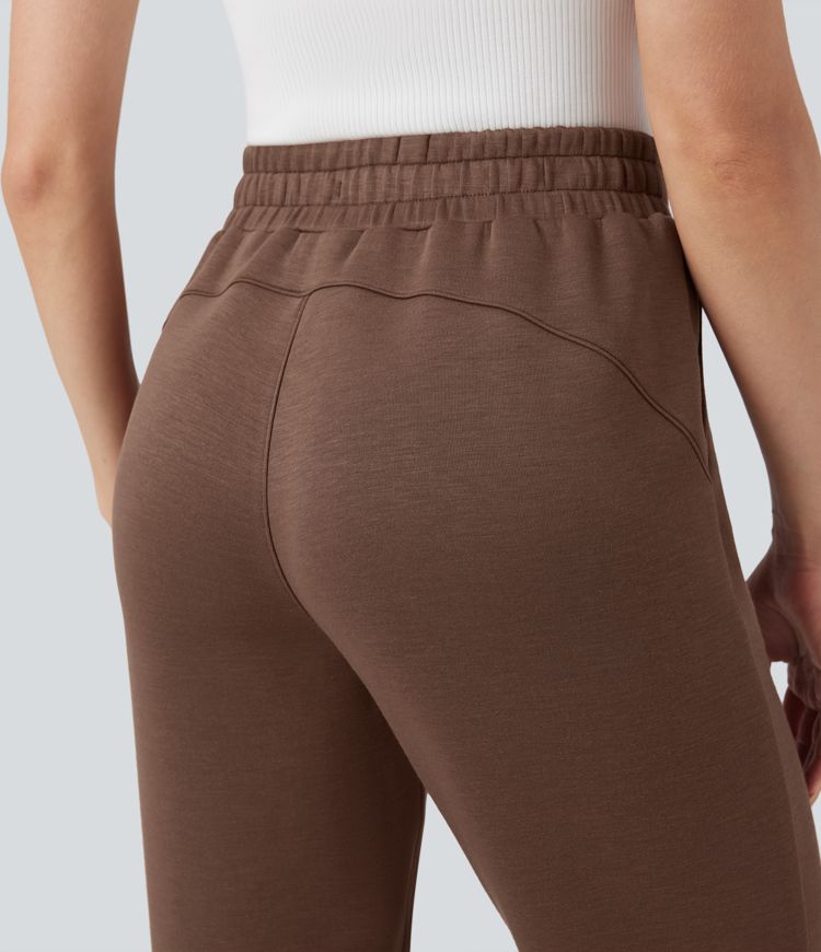 Pantalones casuales de tiro alto con cordón ajustable y dobladillo enrollado con bolsillos