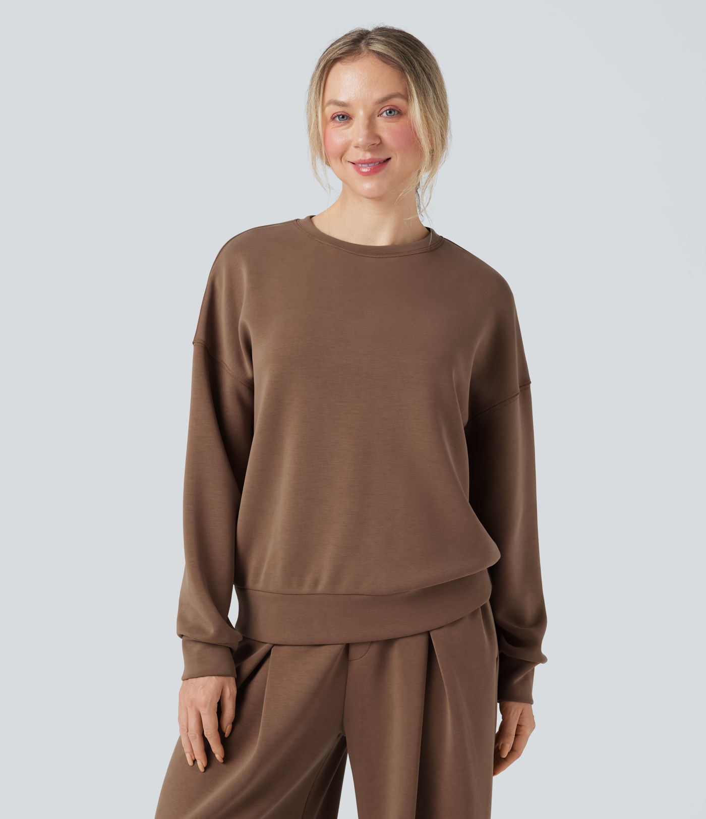 SpacerTek™ Rounded Neckline Long Sleeve Crossover Back Casual Sweatshirt