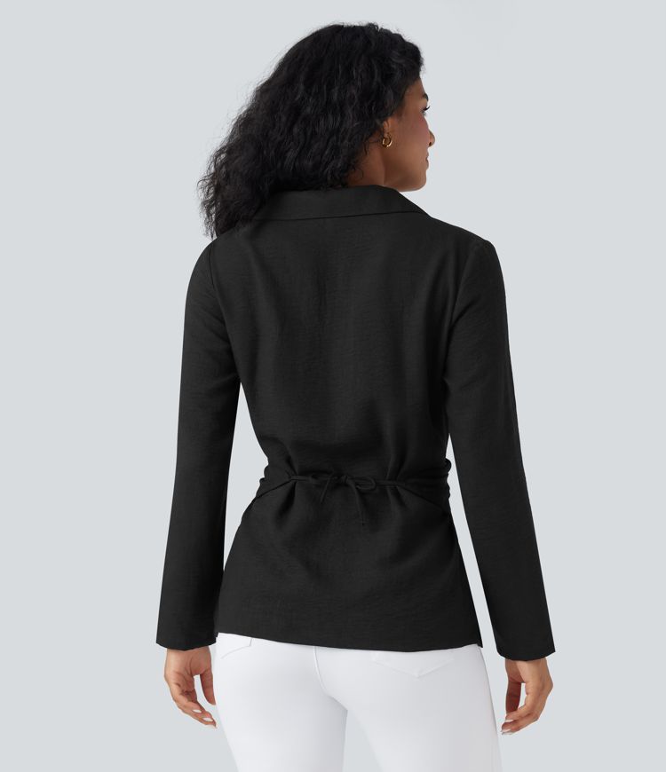 Long Sleeve Wrapped Tie Back Work Shirt