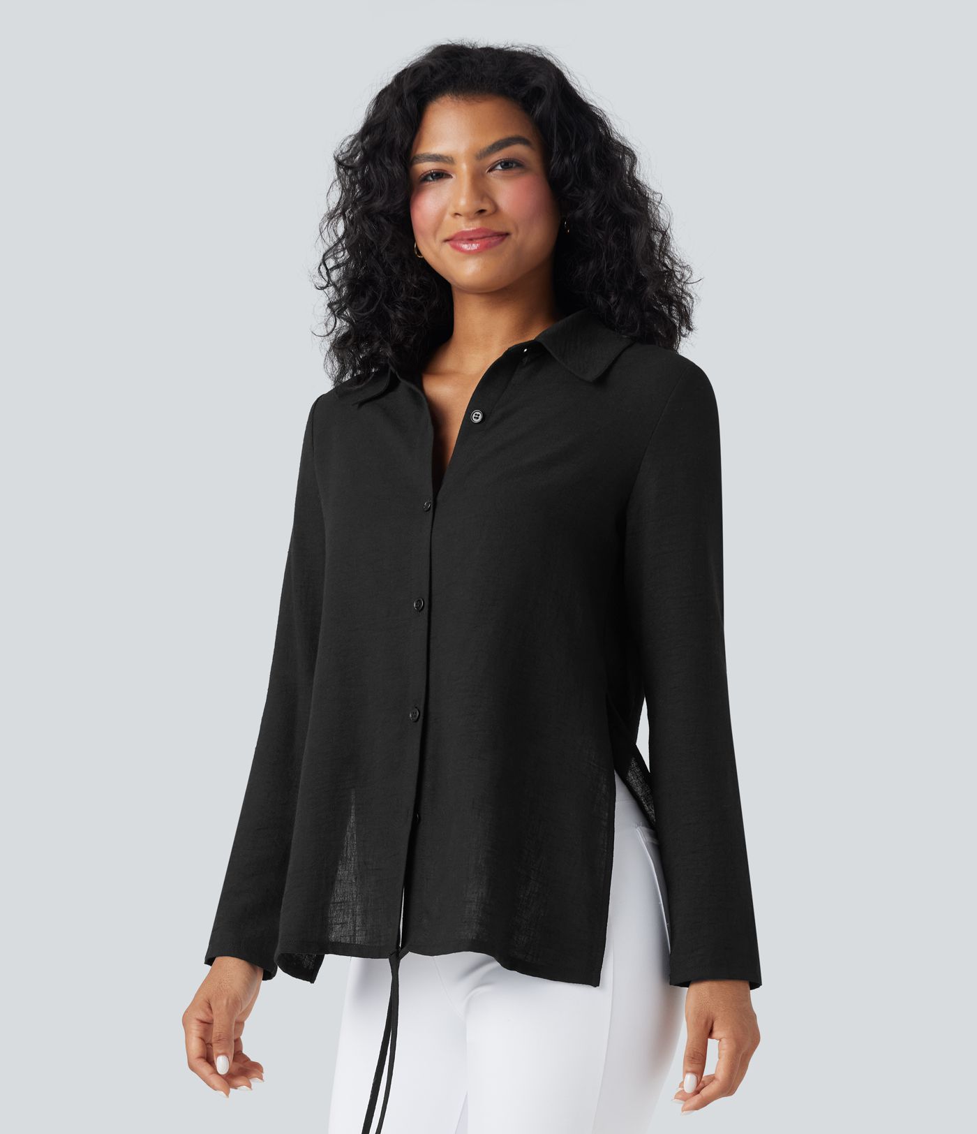 Long Sleeve Wrapped Tie Back Work Shirt