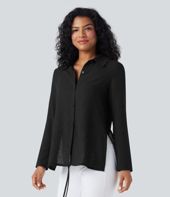 Long Sleeve Wrapped Tie Back Work Shirt