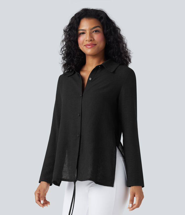 Long Sleeve Wrapped Tie Back Work Shirt