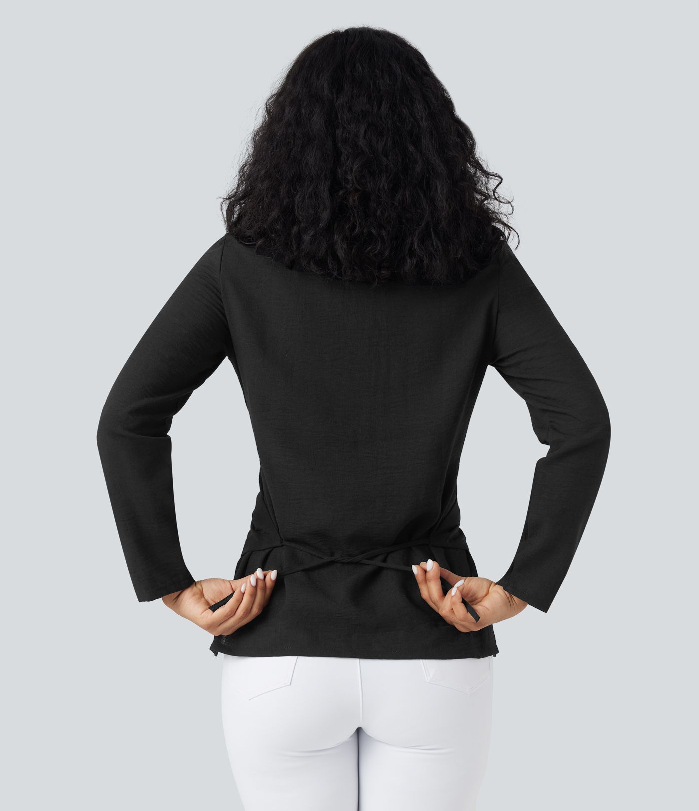 Long Sleeve Wrapped Tie Back Work Shirt