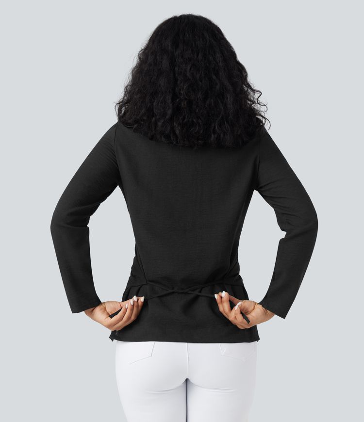 Long Sleeve Wrapped Tie Back Work Shirt