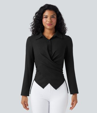 Long Sleeve Wrapped Tie Back Work Shirt