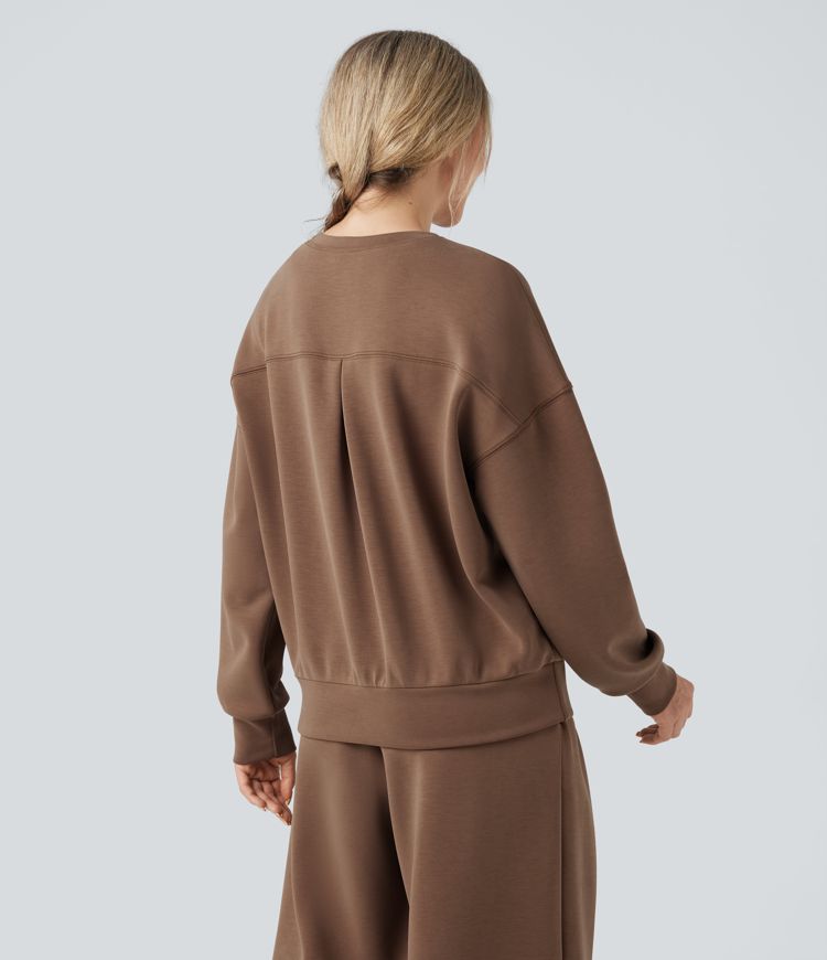 Sudadera casual con escote redondeado de manga larga y espalda cruzada