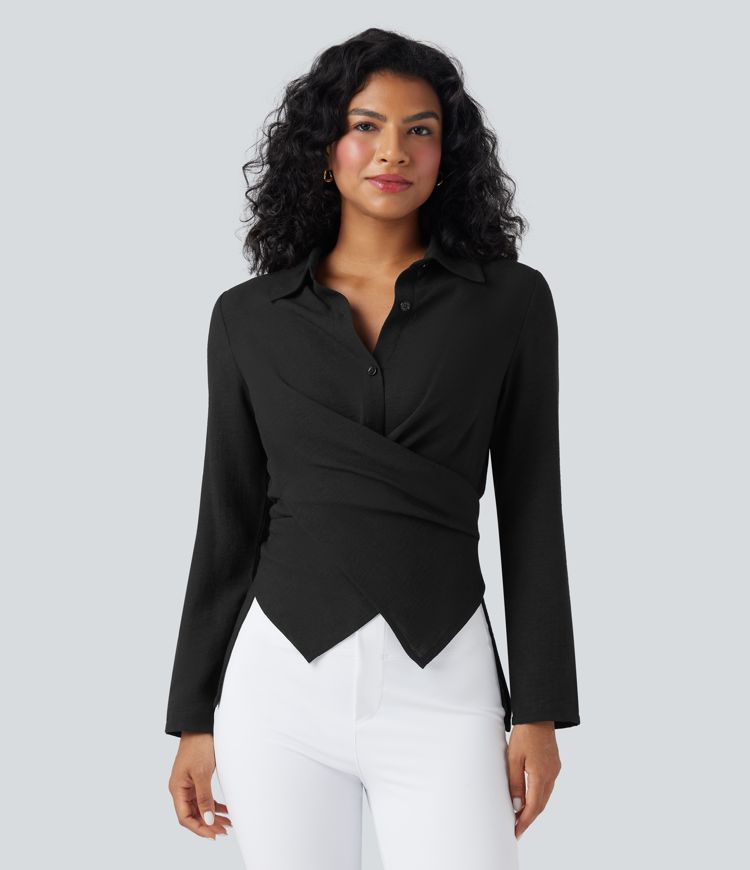 Long Sleeve Wrapped Tie Back Work Shirt