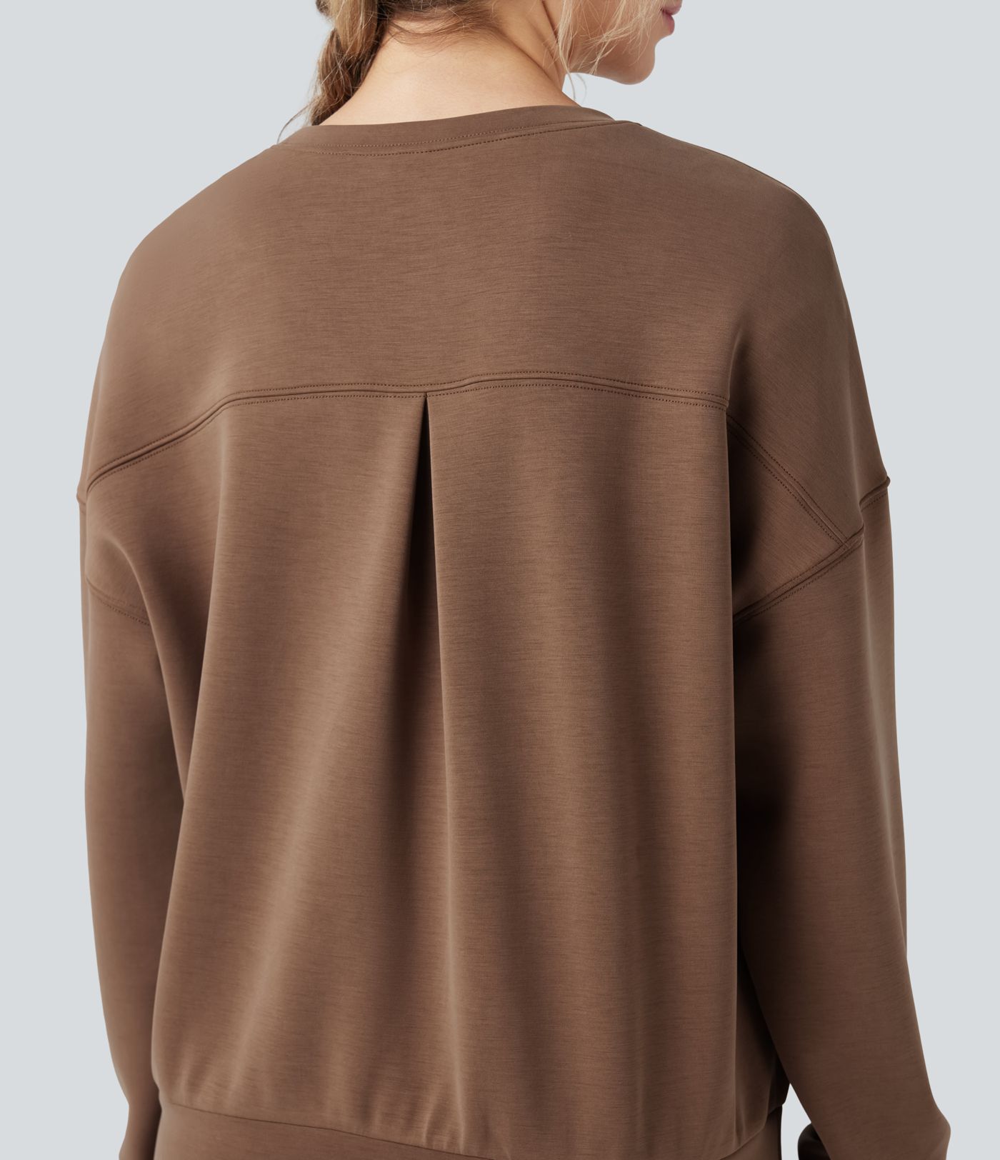 SpacerTek™ Rounded Neckline Long Sleeve Crossover Back Casual Sweatshirt