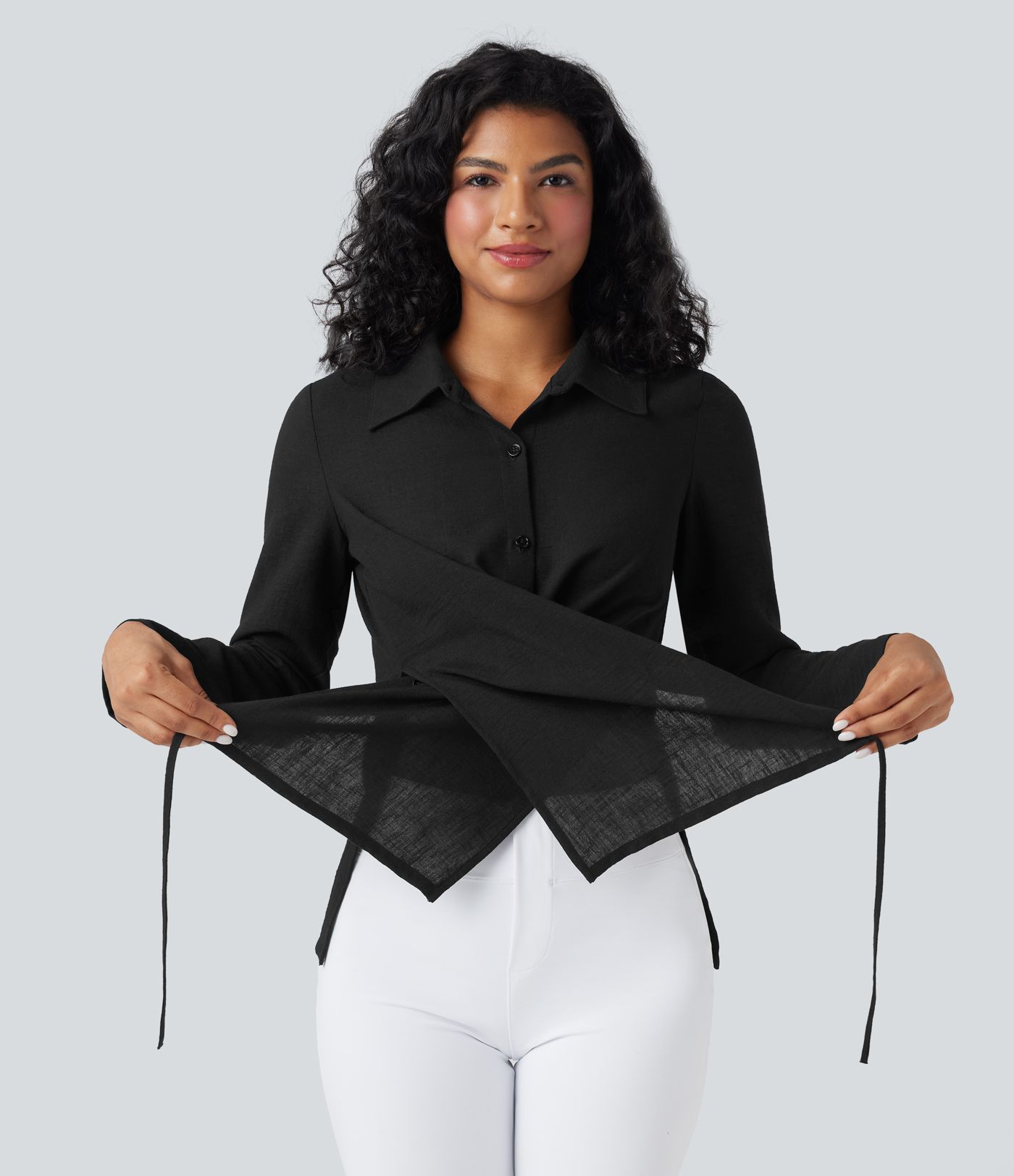 Long Sleeve Wrapped Tie Back Work Shirt