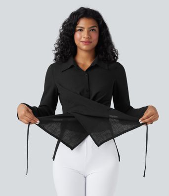 Long Sleeve Wrapped Tie Back Work Shirt
