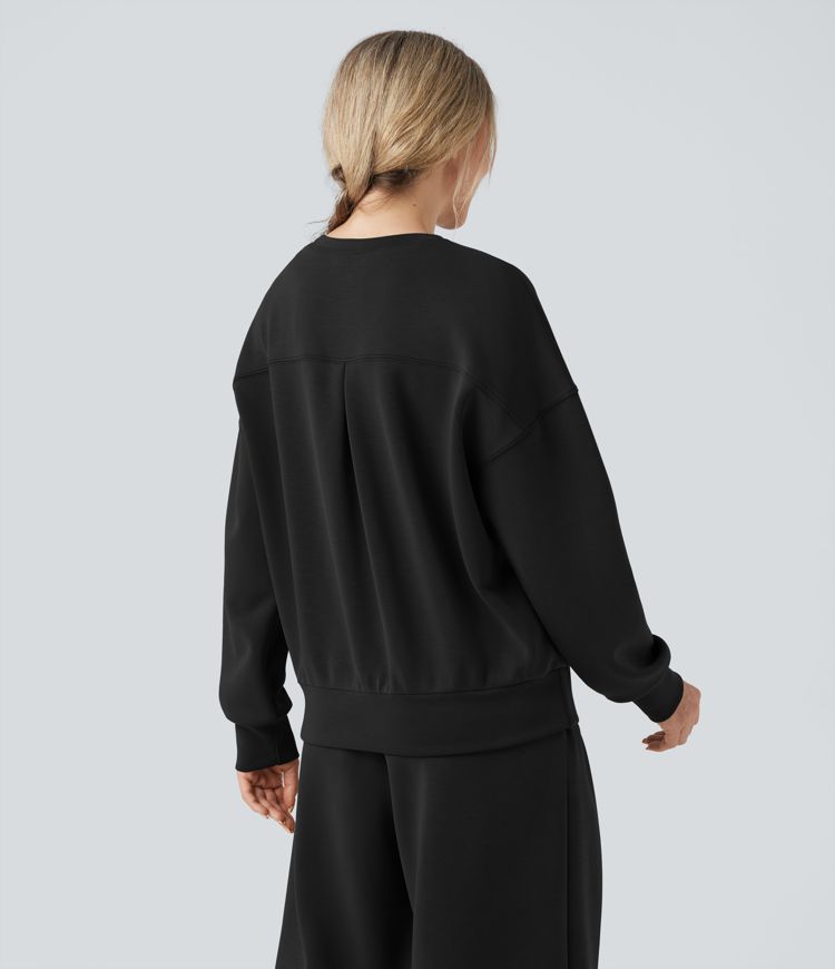SpacerTek™ Rounded Neckline Long Sleeve Crossover Back Casual Sweatshirt