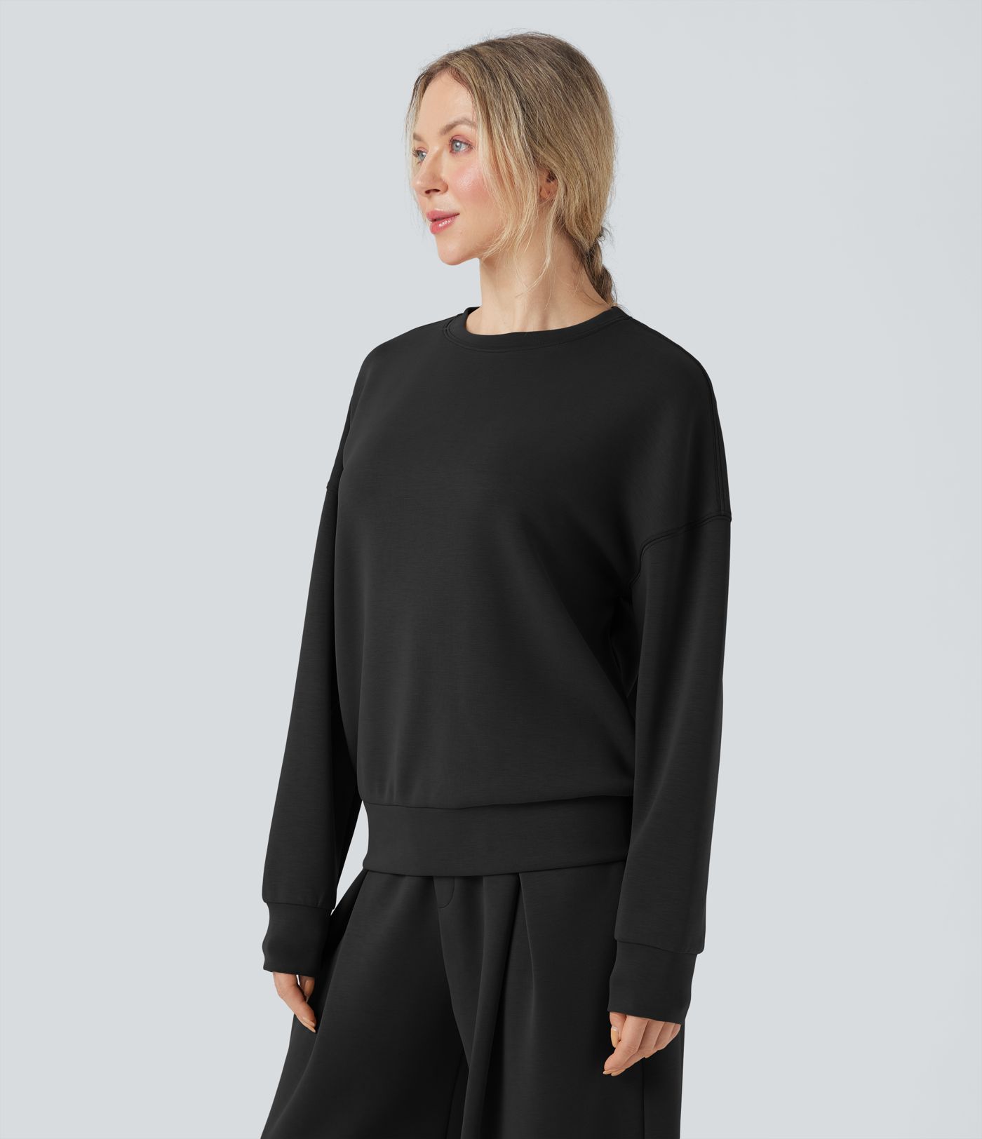 SpacerTek™ Rounded Neckline Long Sleeve Crossover Back Casual Sweatshirt