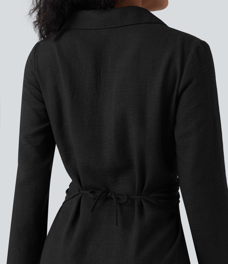 Long Sleeve Wrapped Tie Back Work Shirt