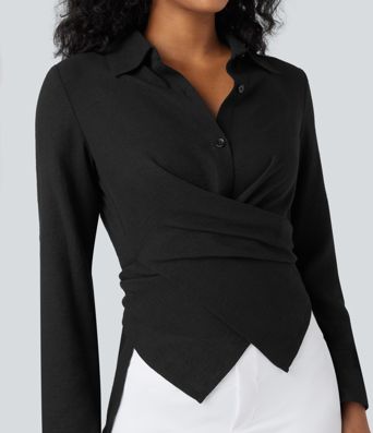 Long Sleeve Wrapped Tie Back Work Shirt