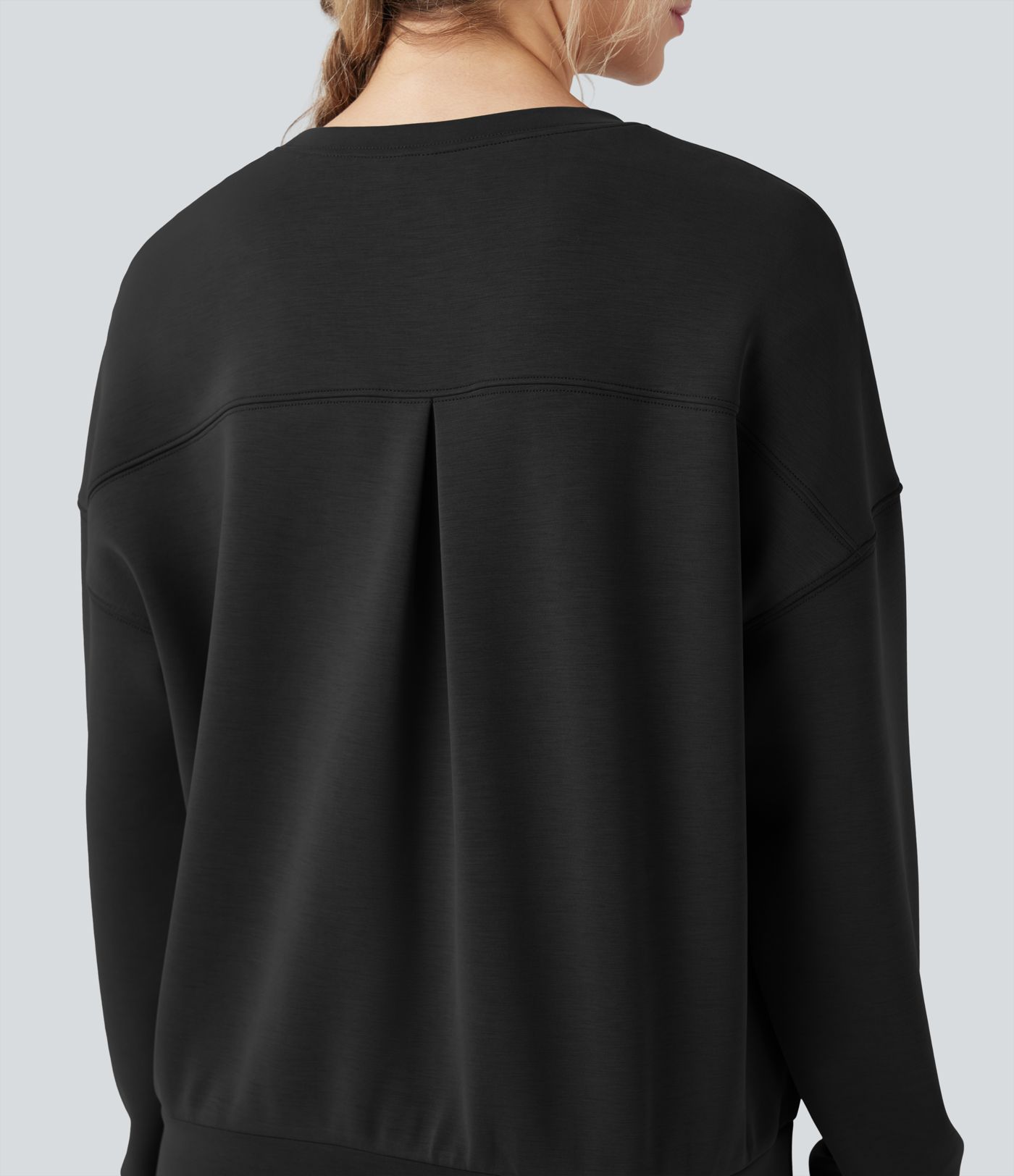 SpacerTek™ Rounded Neckline Long Sleeve Crossover Back Casual Sweatshirt
