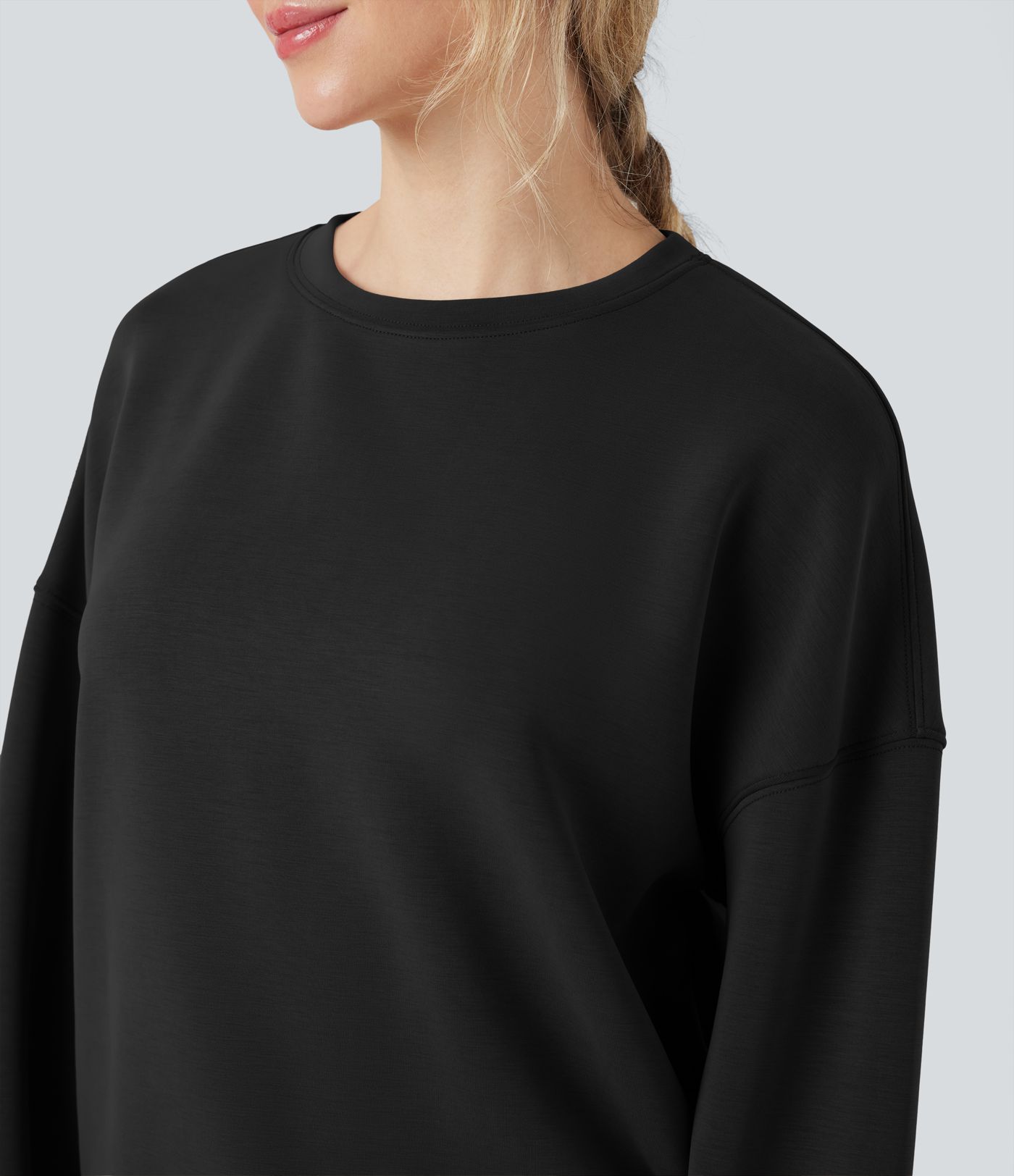 SpacerTek™ Rounded Neckline Long Sleeve Crossover Back Casual Sweatshirt