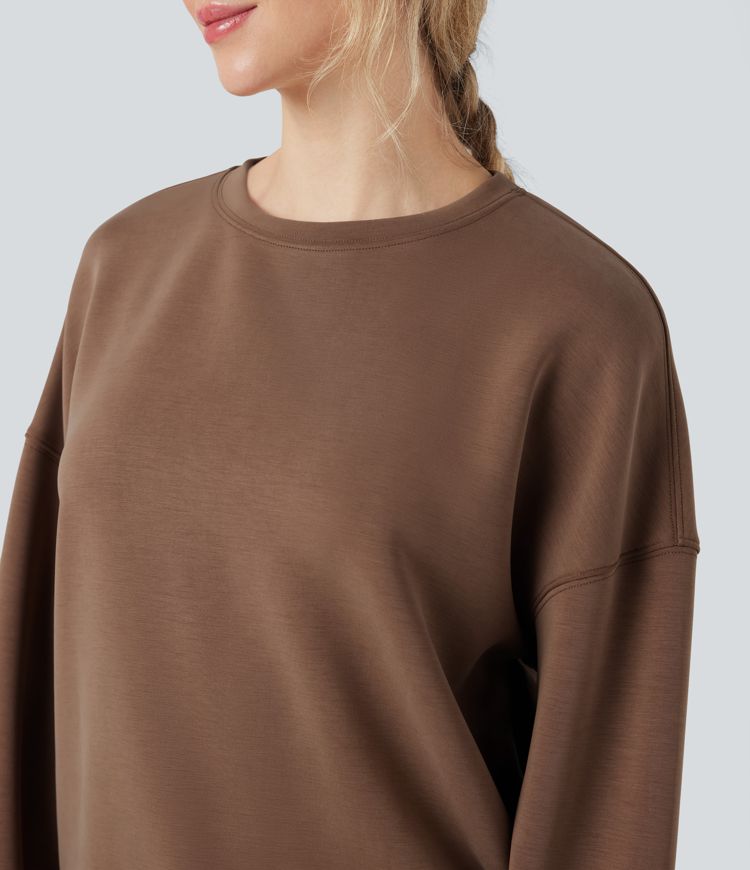 Sudadera casual con escote redondeado de manga larga y espalda cruzada