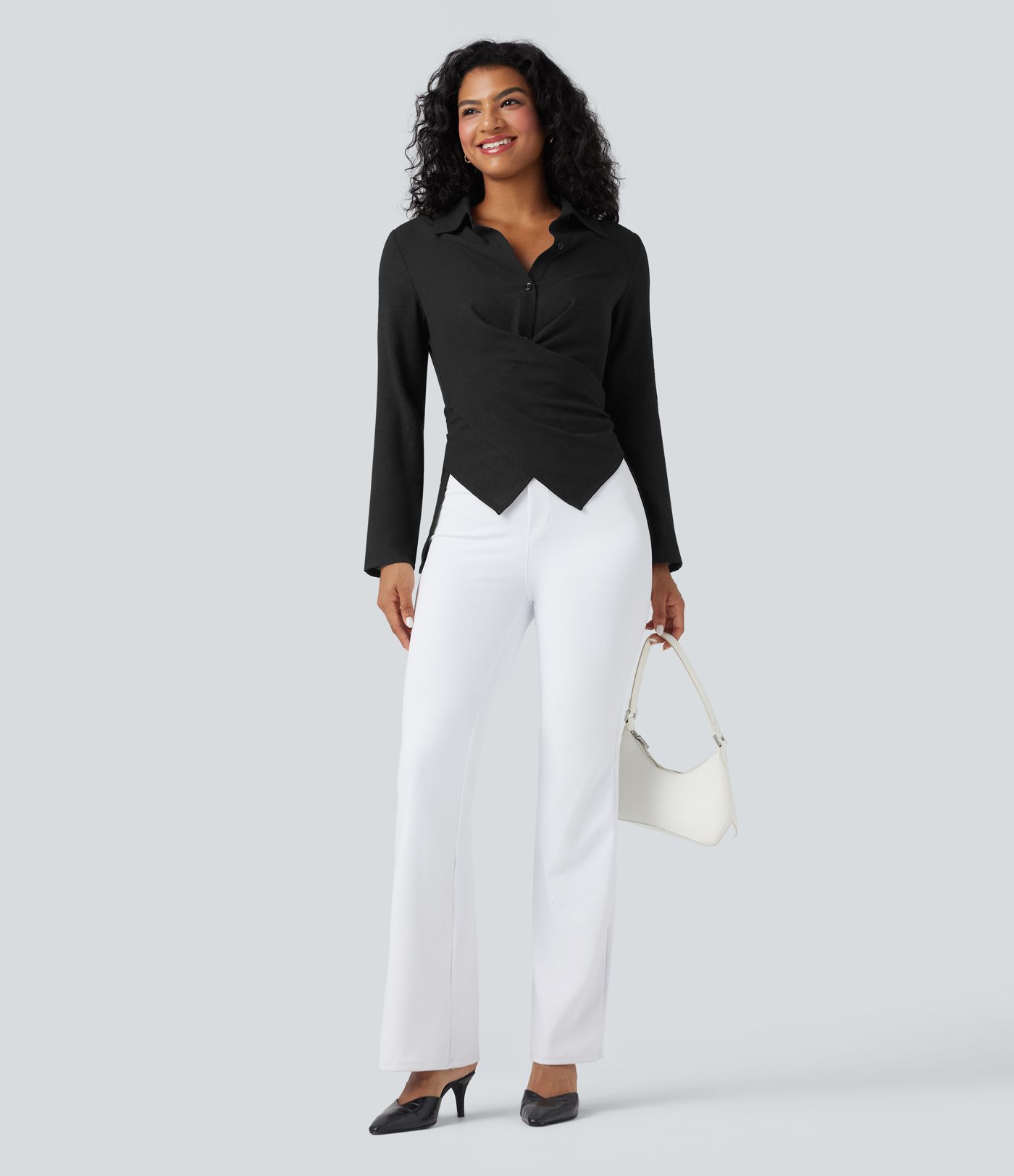 Long Sleeve Wrapped Tie Back Work Shirt