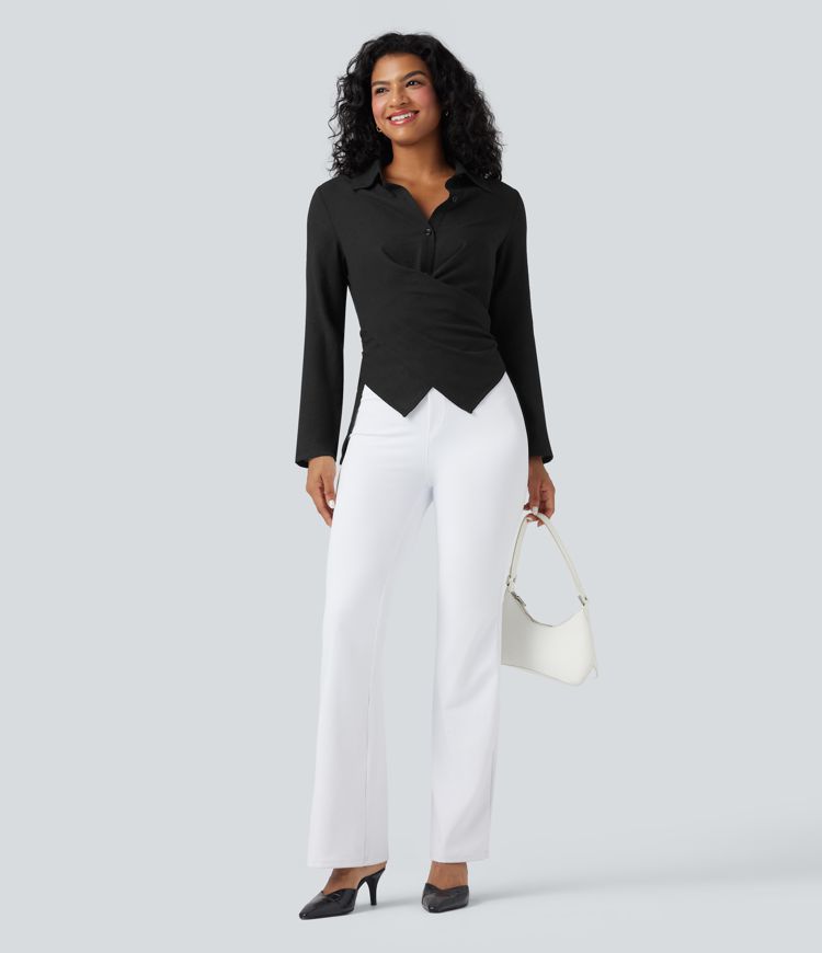 Long Sleeve Wrapped Tie Back Work Shirt