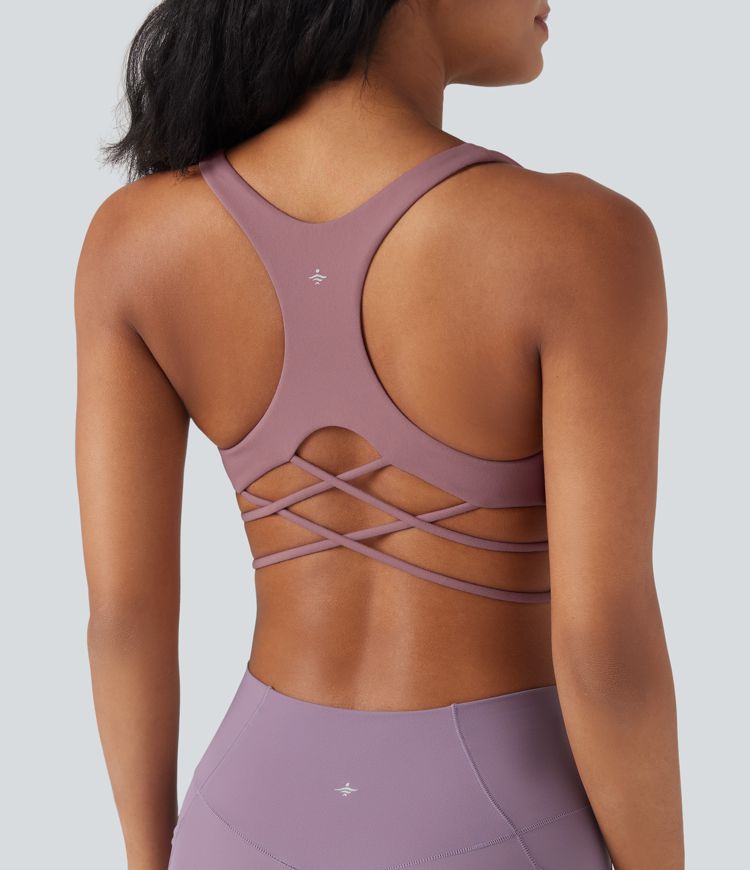 Light Support Racerback Crisscross Yoga Sports Bra A-C Cups