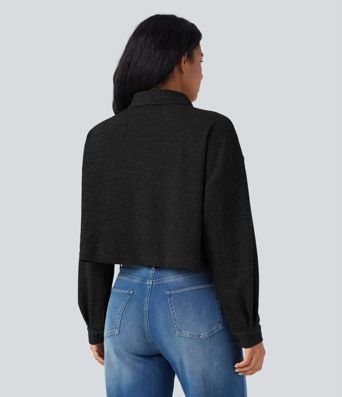 Long Sleeve Knit Waffle Casual Jacket with Pockets