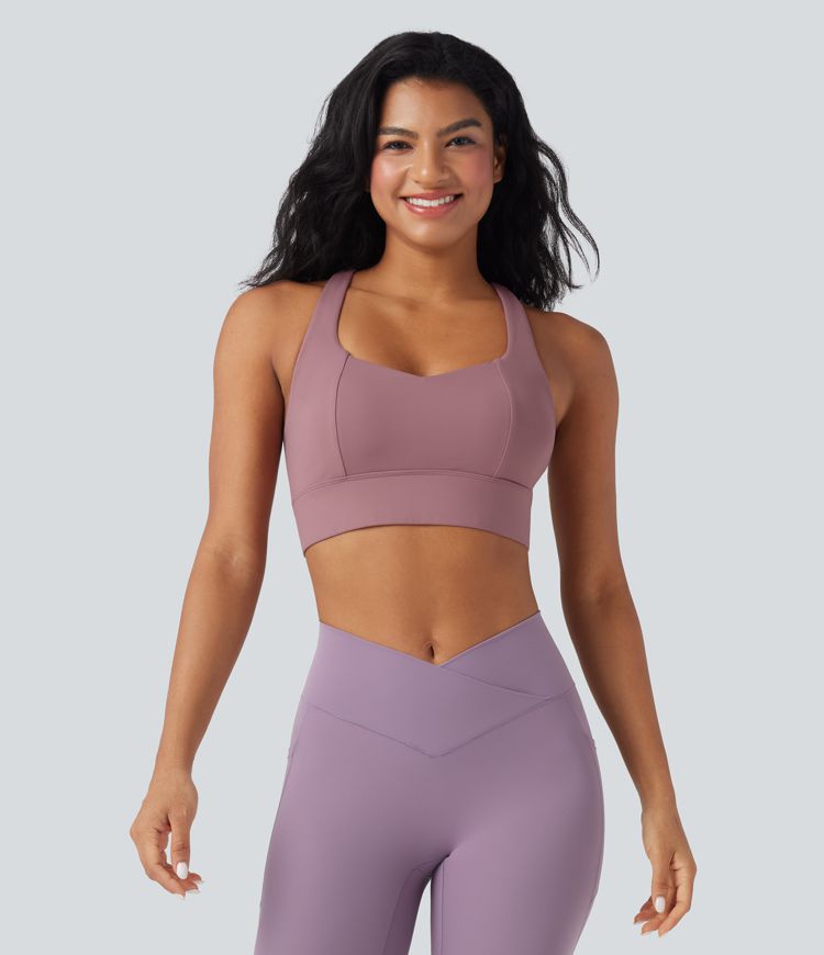 Light Support Racerback Crisscross Yoga Sports Bra A-C Cups