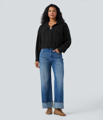 Long Sleeve Knit Waffle Casual Jacket with Pockets