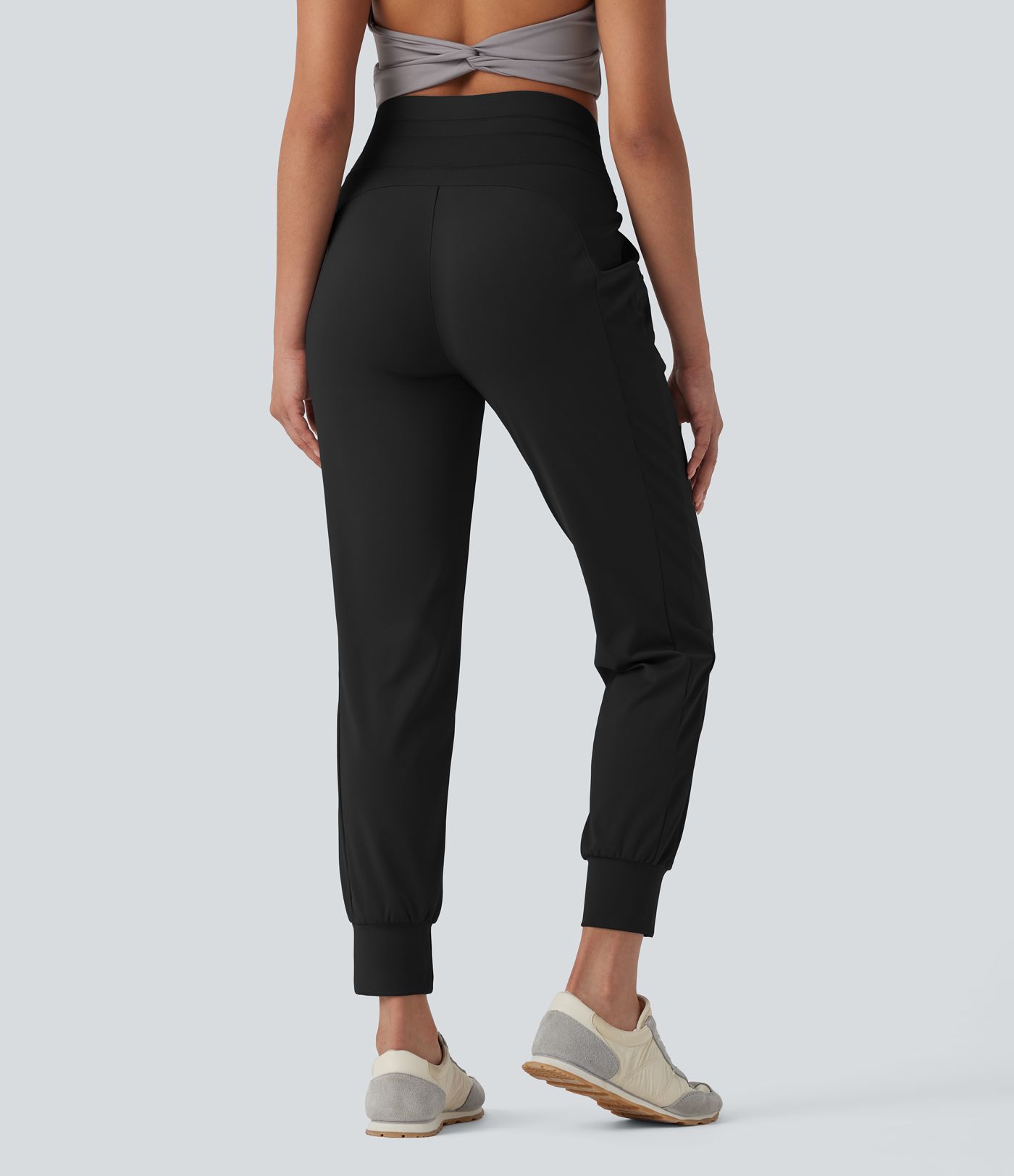 Pantalones deportivos de yoga de tiro alto con cordón y secado rápido con bolsillos y protección UPF 40+